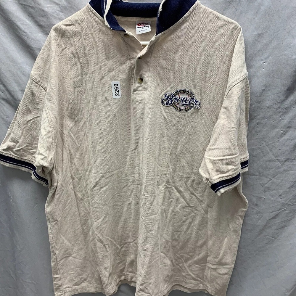 Vintage Brewers Polo Adult Extra Large Beige Shirt Sleeve Embroidered Men's
